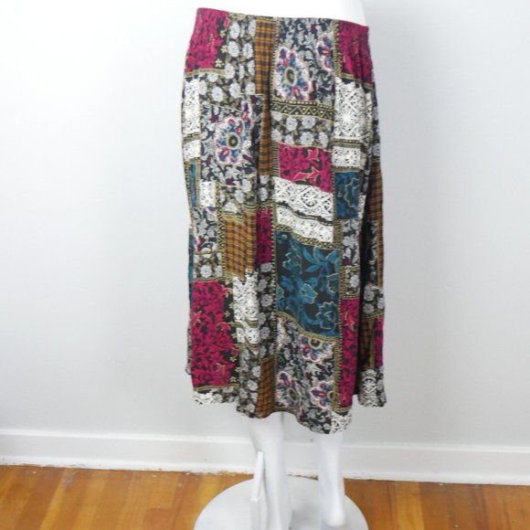 Vintage Options by Worthington Patchwork Black Green and Pink Midi Skirt Large - Picture 9 of 9